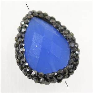 blue Chinese Crystal Glass teardrop beads paved rhinestone, approx 16-22mm