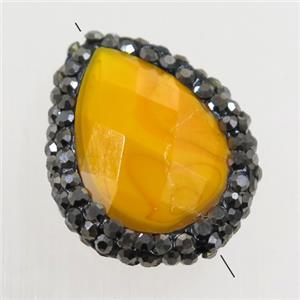 orange Chinese Crystal Glass teardrop beads paved rhinestone, approx 16-22mm