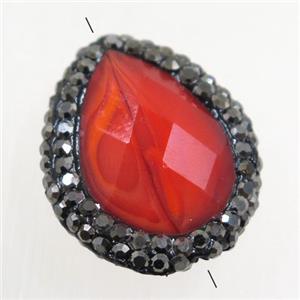 red Chinese Crystal Glass teardrop beads paved rhinestone, approx 16-22mm