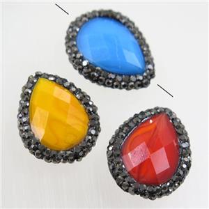 Chinese Crystal Glass teardrop beads paved rhinestone, mix color, approx 16-22mm