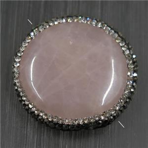 rose quartz bead paved rhinestone, circle, approx 35mm dia