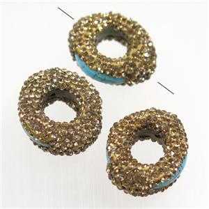 blue Turquoise beads paved yellow rhinestone, approx 20-33mm