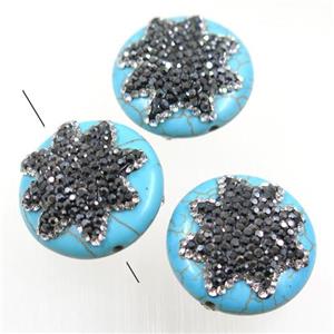 blue turquoise beads paved rhinestone, circle, approx 25mm dia