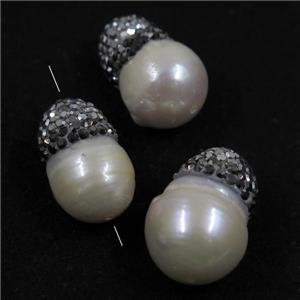 freshwater pearl beads paved silver rhinestone, approx 12-22mm