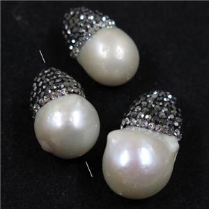 freshwater pearl beads paved rhinestone, approx 12-22mm