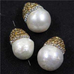 freshwater pearl beads paved yellow rhinestone, approx 12-22mm