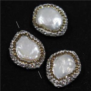 freshwater pearl beads paved rhinestone, freeform, approx 15-22mm