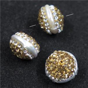 freshwater pearl beads paved yellow rhinestone, bread, approx 10-12mm