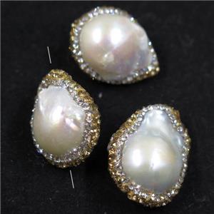 freshwater pearl beads paved yellow rhinestone, freeform, approx 16-25mm