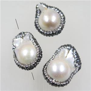 freshwater pearl beads paved rhinestone, freeform, approx 15-30mm