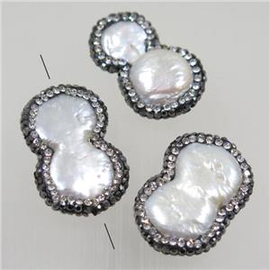 freshwater pearl beads paved rhinestone, 8-shape, approx 18-28mm