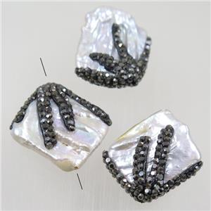 freshwater pearl beads paved rhinestone, approx 18-22mm