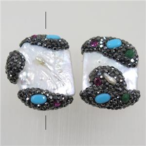freshwater pearl beads paved rhinestone, approx 18-25mm