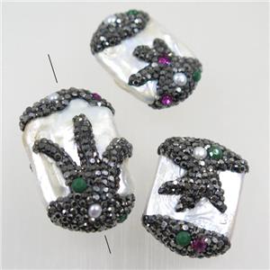 freshwater pearl beads paved rhinestone, approx 16-25mm