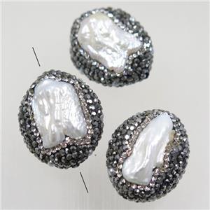 freshwater pearl beads paved rhinestone, approx 22-28mm