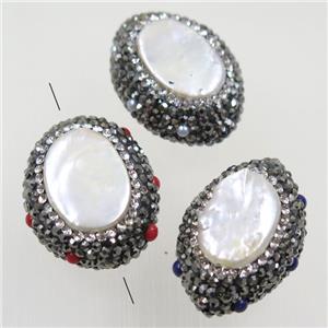 freshwater pearl beads paved rhinestone, approx 22-28mm