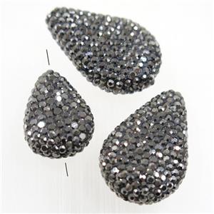 resin teardrop beads paved rhinestone, approx 15-22mm