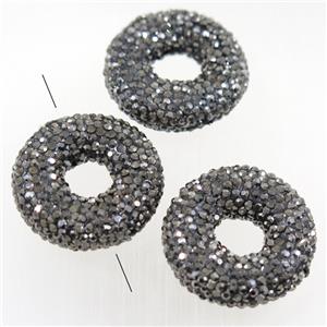 resin beads paved rhinestone, circle, approx 28mm dia