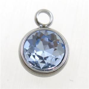crystal glass pendant, blue topaz, stainless steel, approx 10mm dia