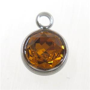 crystal glass pendant, topaz, stainless steel, approx 10mm dia