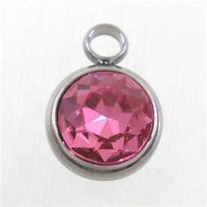 crystal glass pendant, pink, stainless steel, approx 10mm dia