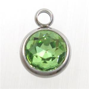 crystal glass pendant, green peridot, stainless steel, approx 10mm dia