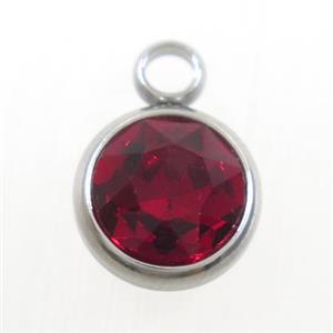 crystal glass pendant, ruby, stainless steel, approx 10mm dia
