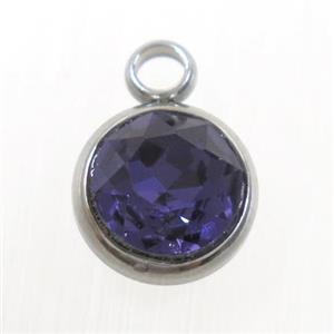 crystal glass pendant, amethyst, stainless steel, approx 10mm dia