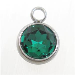 crystal glass pendant, peacock green, stainless steel, approx 10mm dia