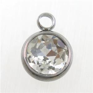 crystal glass pendant, clear, stainless steel, approx 10mm dia