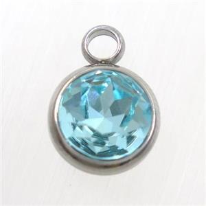 crystal glass pendant, aqua, stainless steel, approx 10mm dia