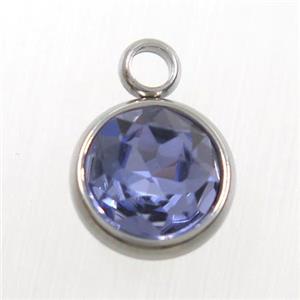crystal glass pendant, lavender alexandrite, stainless steel, approx 10mm dia