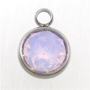 crystal glass pendant, pink opalite, stainless steel, approx 10mm dia