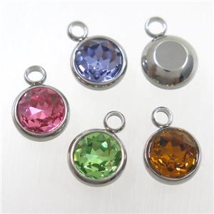 crystal glass pendant, mix color, stainless steel, approx 10mm dia