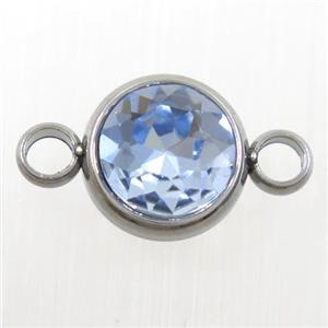 crystal glass connector, blue topaz, stainless steel, approx 10mm dia