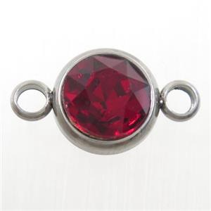 crystal glass connector, ruby, stainless steel, approx 10mm dia