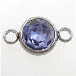 crystal glass connector, lavender alexandrite, stainless steel, approx 10mm dia