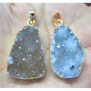 druzy agate pendant, freeform, gold plated, approx 15-40mm