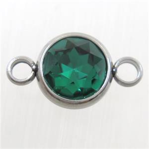 crystal glass connector, peacock green, stainless steel, approx 10mm dia