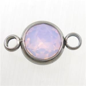 crystal glass connector, pink opalite, stainless steel, approx 10mm dia