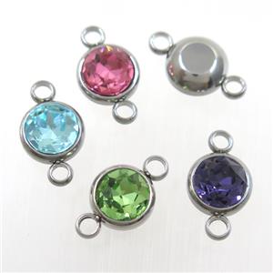 crystal glass connector, mix color, stainless steel, approx 10mm dia