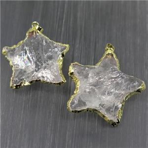hammered clear quartz star pendant, gold plated, approx 25-30mm