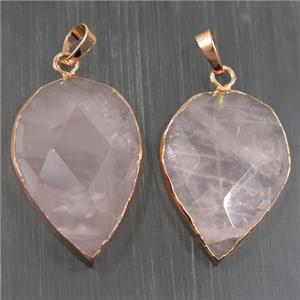 rose quartz pendant, teardrop, rose gold, approx 23-35mm