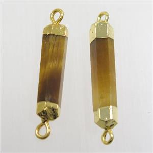 gold Tiger eye stone connector, stick, approx 6-35mm