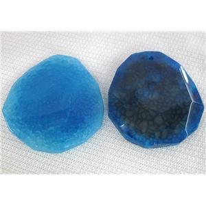 Natural agate stone pendant, freeform, blue, approx 40-55mm