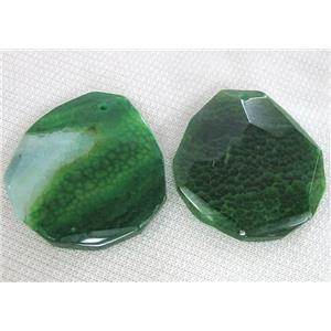 Natural agate stone pendant, freeform, green, approx 40-55mm