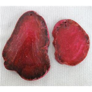 Natural agate stone slice pendant, red, approx 40-60mm