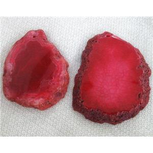 Natural agate stone pendant, slice, red, approx 40-60mm
