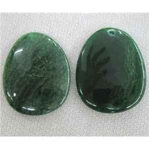 Natural agate stone pendant, slice, green, approx 40-55mm