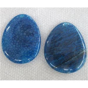 Natural agate stone pendant, slice, blue, approx 40-55mm